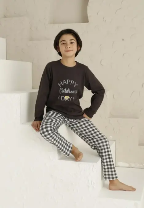 Pijama Băieți cu Mânecă Lungă si Pantaloni Lungi, Imprimeu Happy Children's Day,Engros